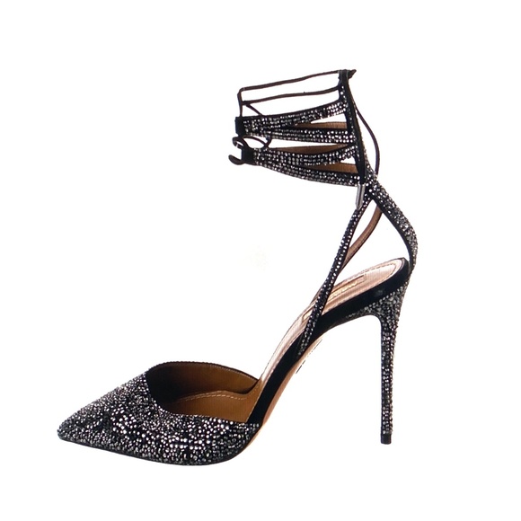 Aquazzura Amanda Crystal Pave Suede Stiletto Pumps / Heels US8 - Picture 14 of 16